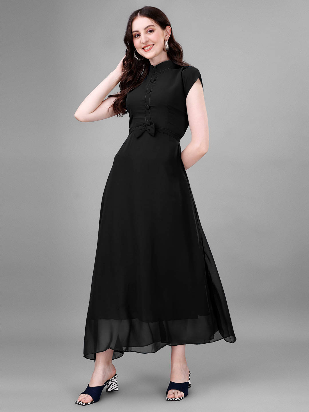 JASH CREATION Women Georgette Solid Gown ( Black ) JASH CREATION Women Georgette Solid Gown ( Black )
