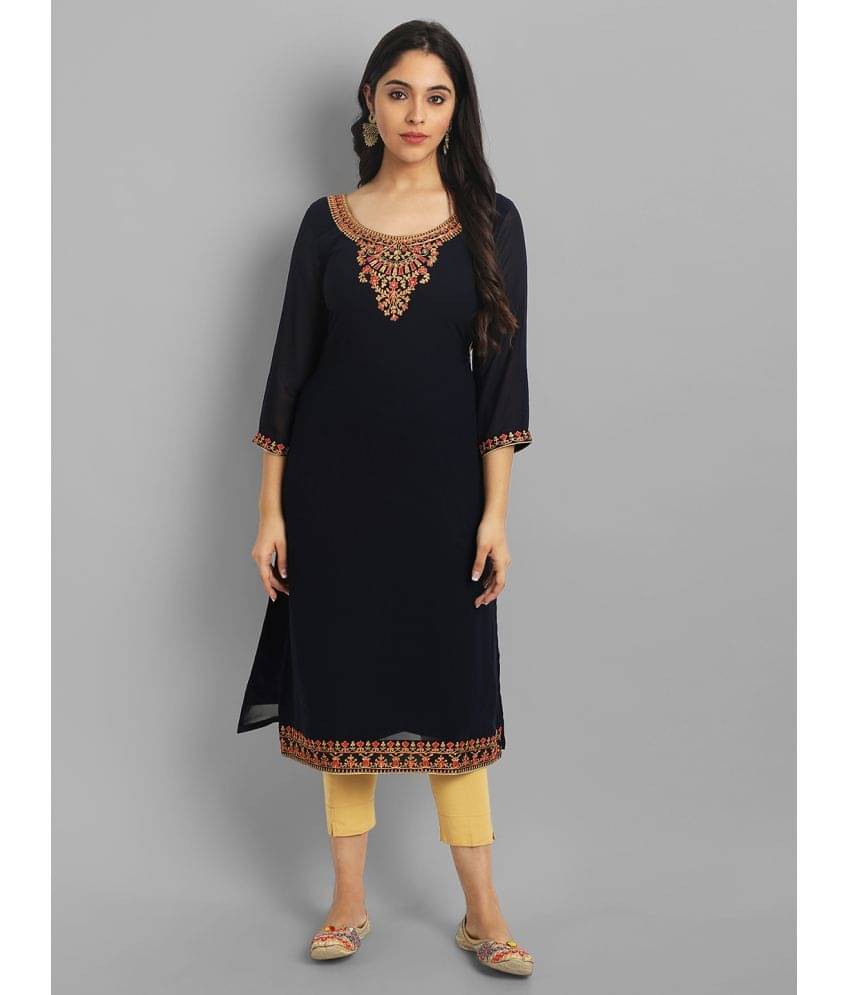 JASH CREATION - Black Georgette Women's Straight Kurti ( Pack of 1 ) JASH CREATION - Black Georgette Women's Straight Kurti ( Pack of 1 )