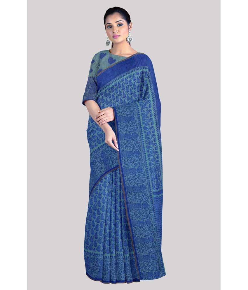 KSR HANDLOOM PVT LTD Cotton Printed Saree With Unstitched Blouse Piece ( Blue ) KSR HANDLOOM PVT LTD Cotton Printed Saree With Unstitched Blouse Piece ( Blue )