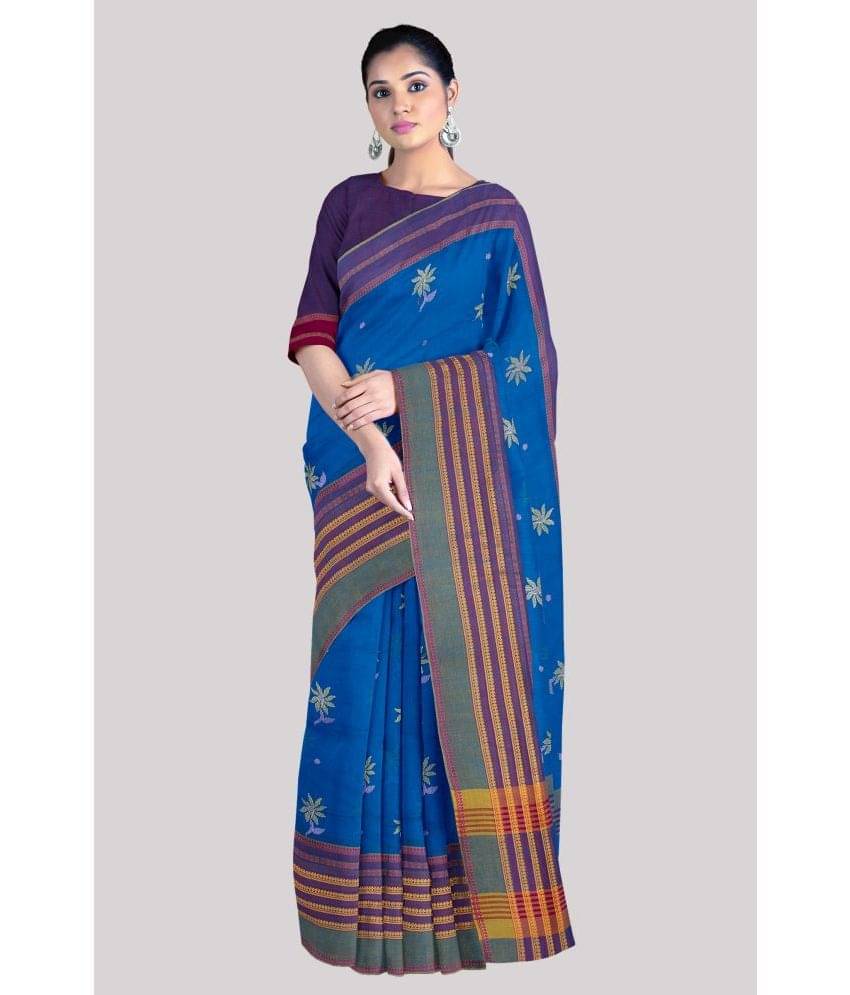 KSR HANDLOOM PVT LTD Cotton Embroidered Saree With Unstitched Blouse Piece ( Blue ) KSR HANDLOOM PVT LTD Cotton Embroidered Saree With Unstitched Blouse Piece ( Blue )