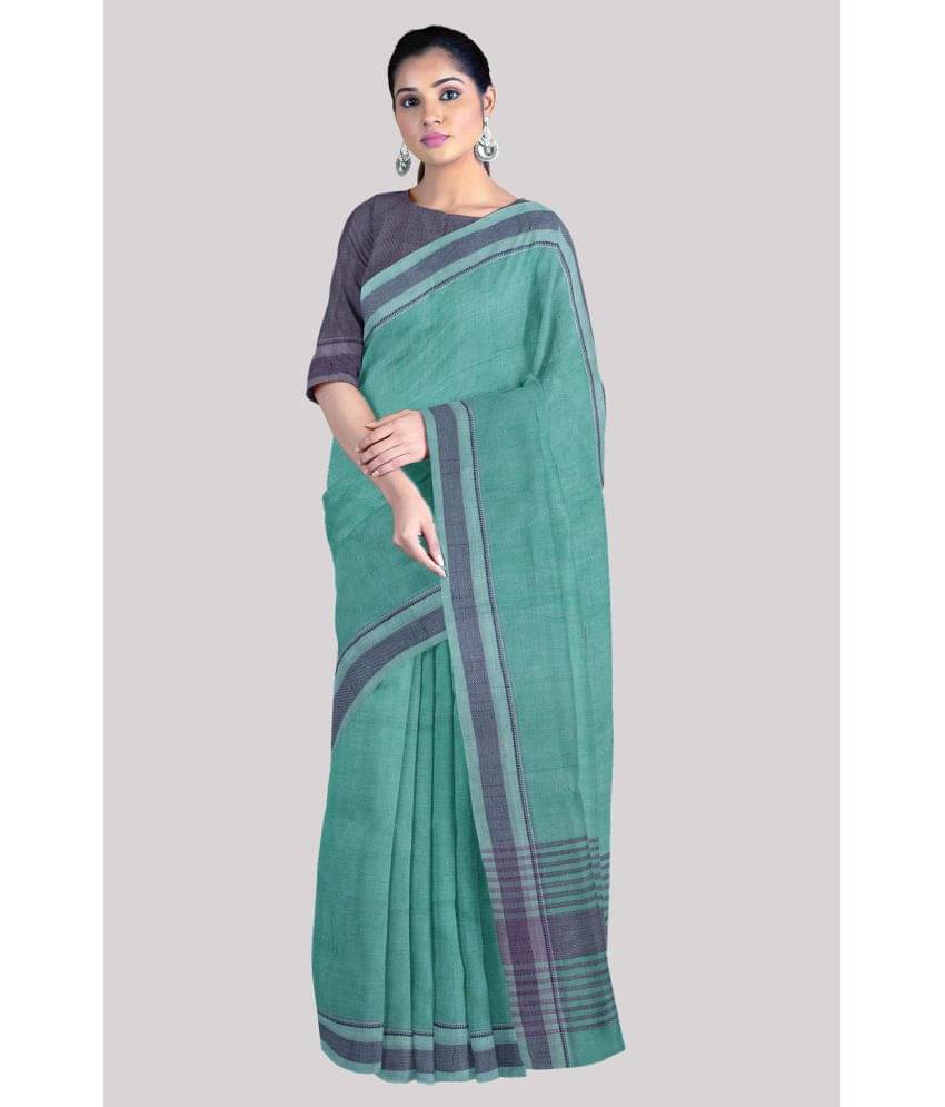     			KSR HANDLOOM PVT LTD Cotton Striped Saree With Unstitched Blouse Piece ( Green )