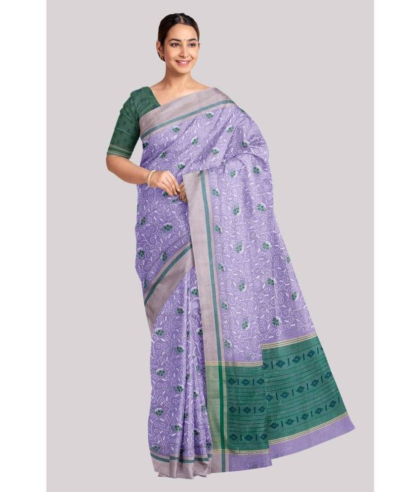     			KSR HANDLOOM PVT LTD Cotton Blend Printed Saree With Unstitched Blouse Piece ( Purple )