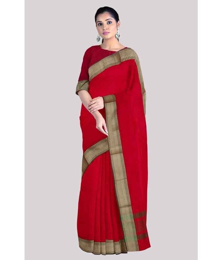     			KSR HANDLOOM PVT LTD Cotton Solid Saree With Unstitched Blouse Piece ( Red )