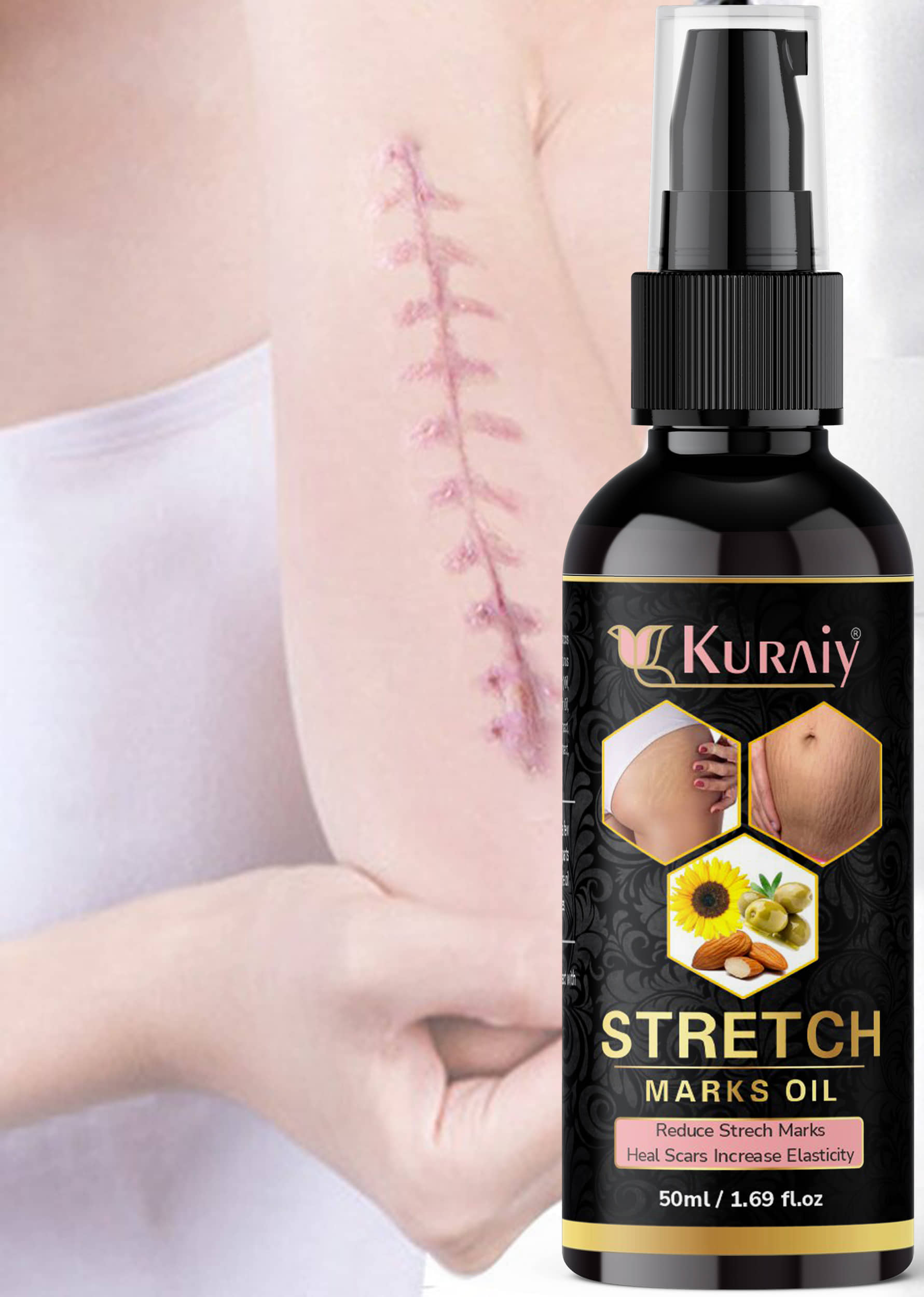 Kuraiy Natural Stretch Oil with Coconut, Olive & Jojoba Oils