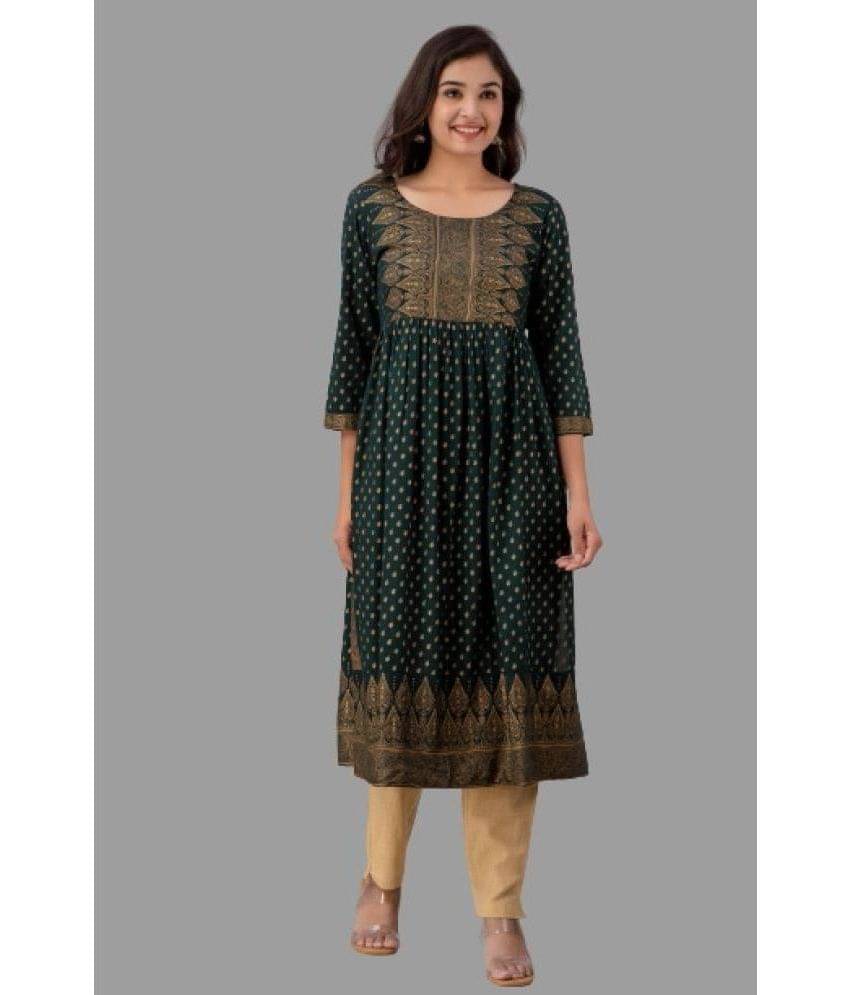 Lee Moda - Green Rayon Women's Straight Kurti ( Pack of 1 ) Lee Moda - Green Rayon Women's Straight Kurti ( Pack of 1 )