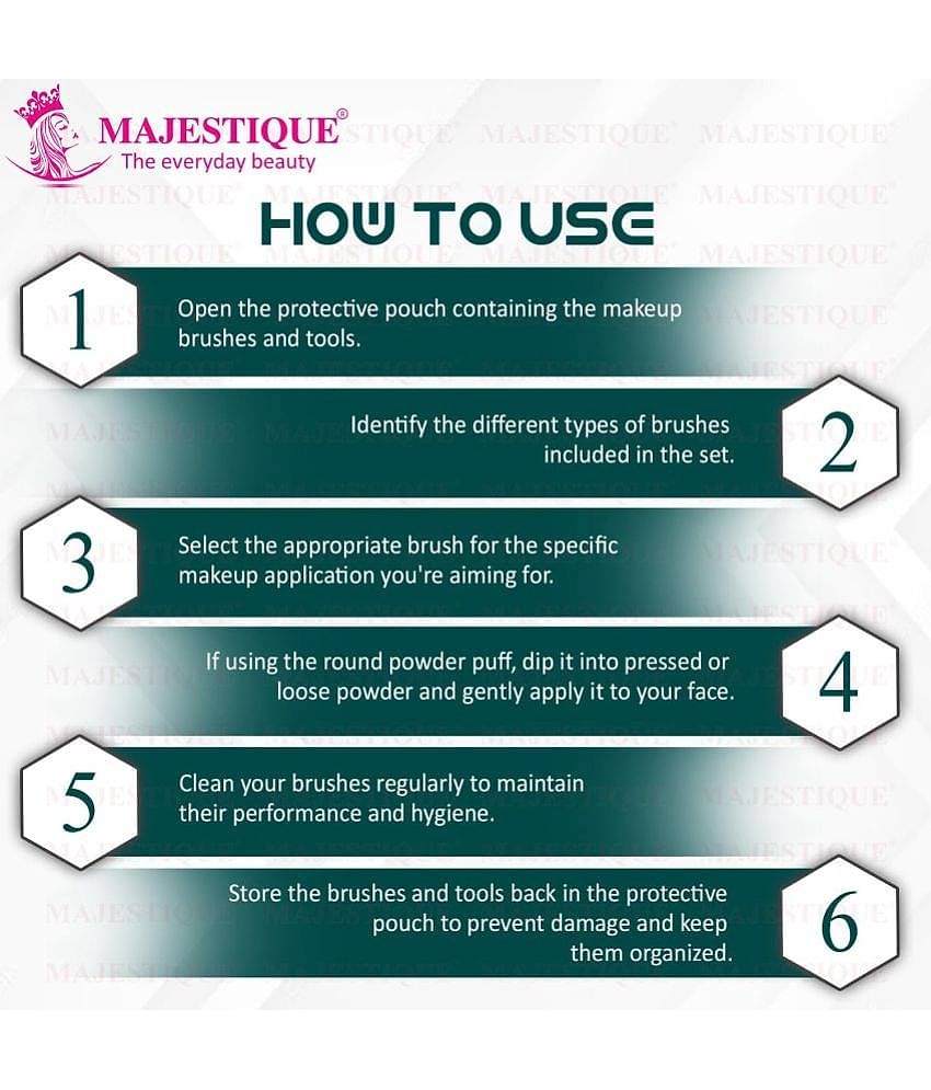 Majestique Makeup Brush Set with Powder Puff, Eye, and Face Makeup Brushes Set - Multicolor
