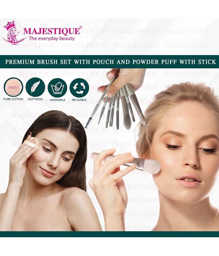 Majestique Makeup Brush Set with Powder Puff, Eye, and Face Makeup Brushes Set - Multicolor