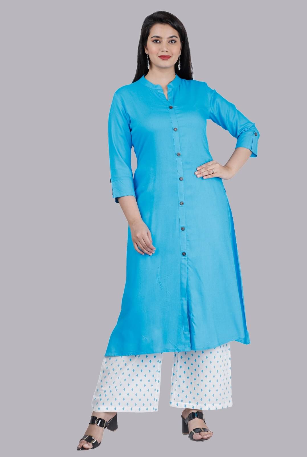 MAUKA - Blue Front Slit Rayon Women's Stitched Salwar Suit ( Pack of 1 ) MAUKA - Blue Front Slit Rayon Women's Stitched Salwar Suit ( Pack of 1 )