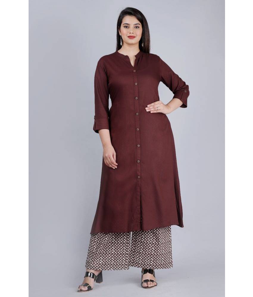 MAUKA - Brown Front Slit Rayon Women's Stitched Salwar Suit ( Pack of 1 ) MAUKA - Brown Front Slit Rayon Women's Stitched Salwar Suit ( Pack of 1 )