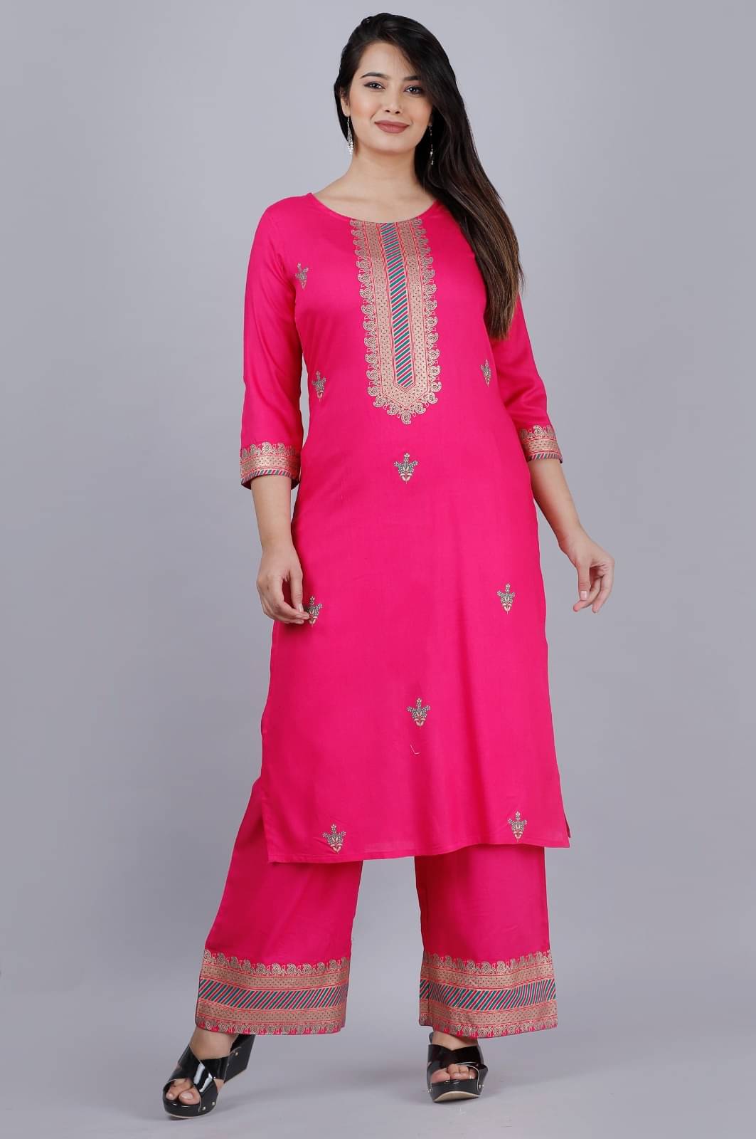 MAUKA - Pink Straight Rayon Women's Stitched Salwar Suit ( Pack of 1 ) MAUKA - Pink Straight Rayon Women's Stitched Salwar Suit ( Pack of 1 )