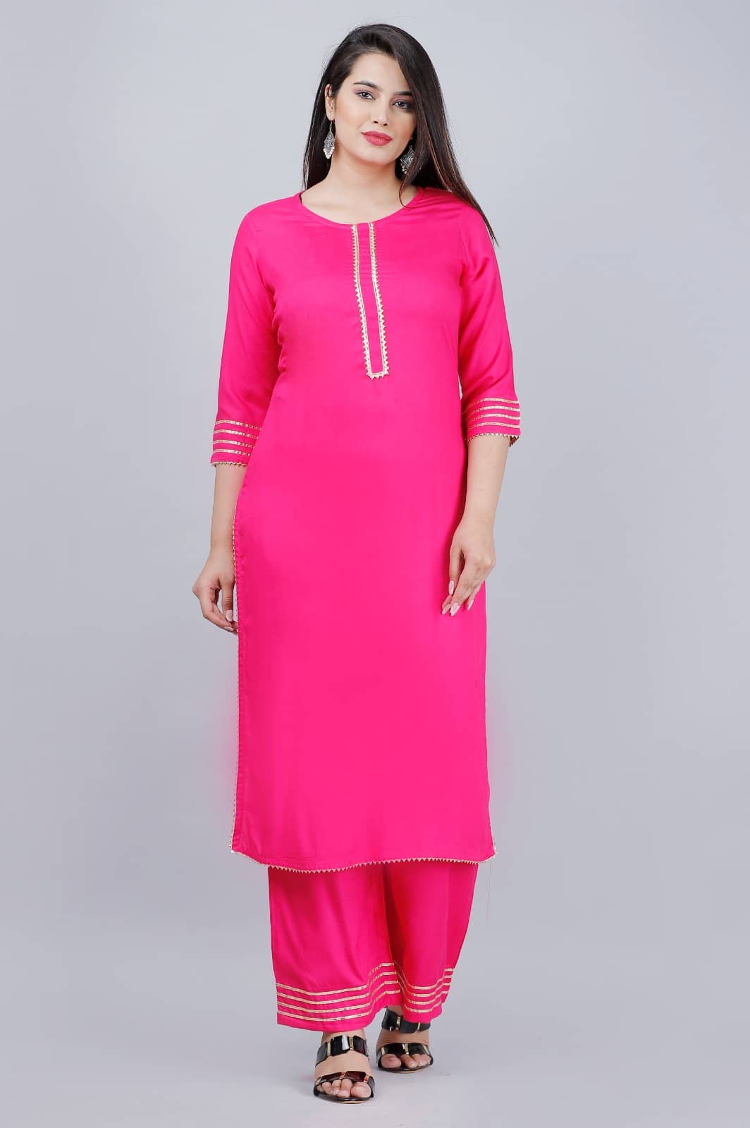 MAUKA - Pink Straight Rayon Women's Stitched Salwar Suit ( Pack of 1 )