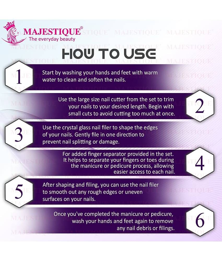 Majestique Multi Purpose Nail Kit with Glass Filer, Fingernail & Toenail for women, Men - Multicolor