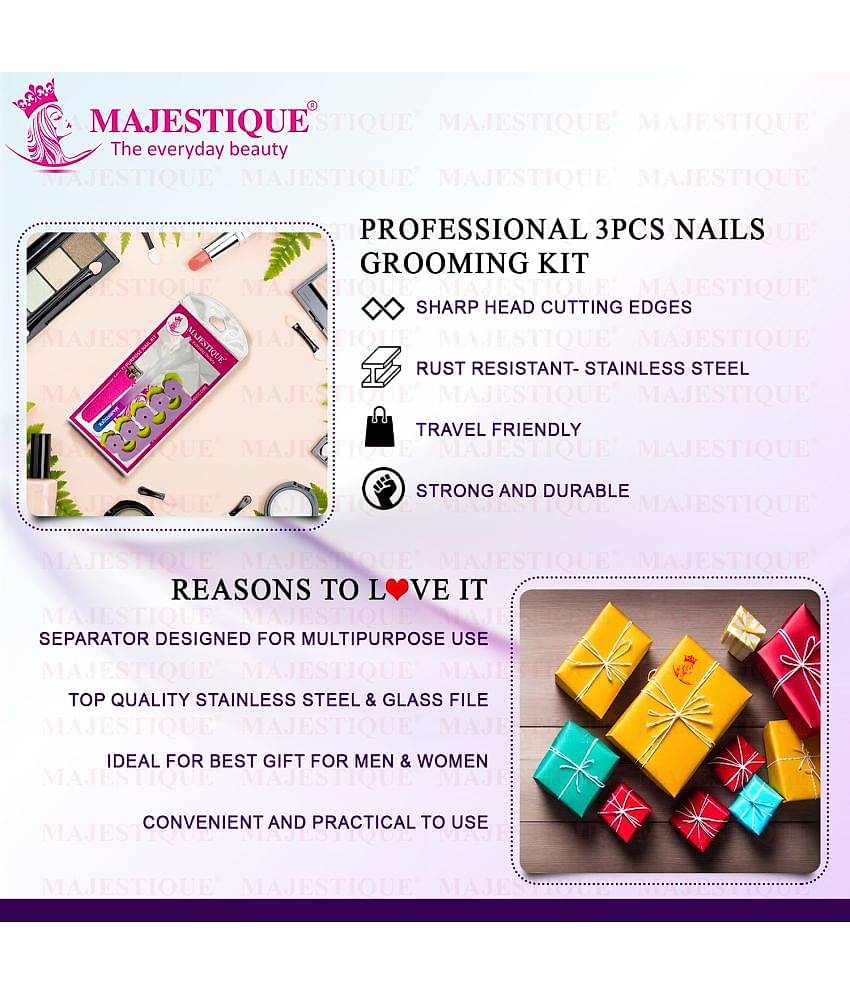 Majestique Multi Purpose Nail Kit with Glass Filer, Fingernail & Toenail for women, Men - Multicolor