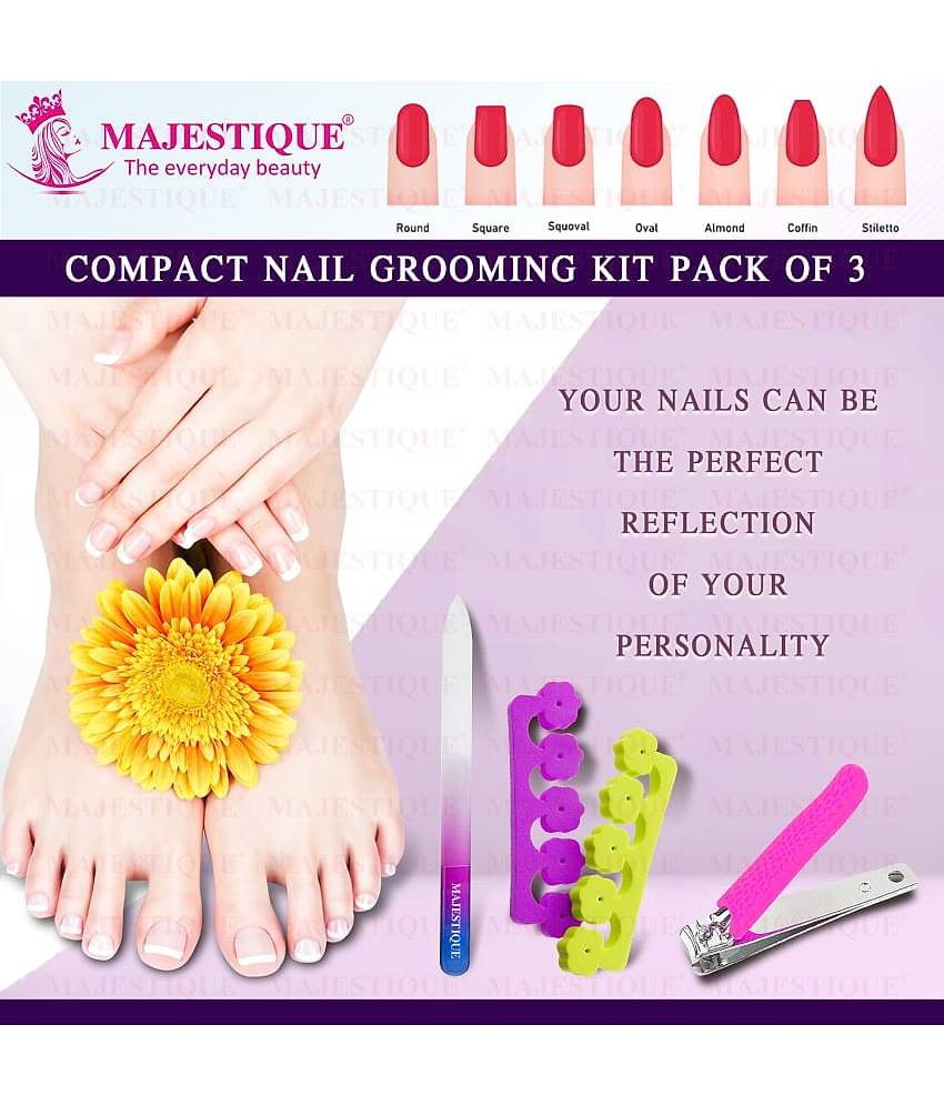 Majestique Multi Purpose Nail Kit with Glass Filer, Fingernail & Toenail for women, Men - Multicolor