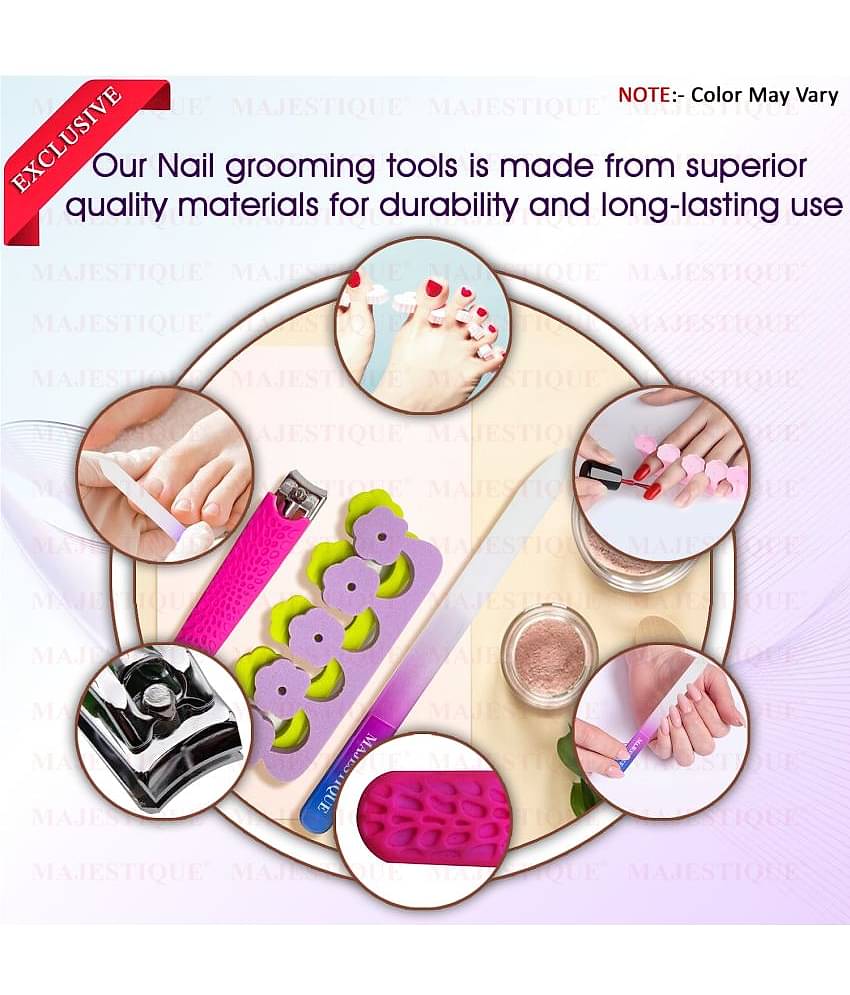 Majestique Multi Purpose Nail Kit with Glass Filer, Fingernail & Toenail for women, Men - Multicolor