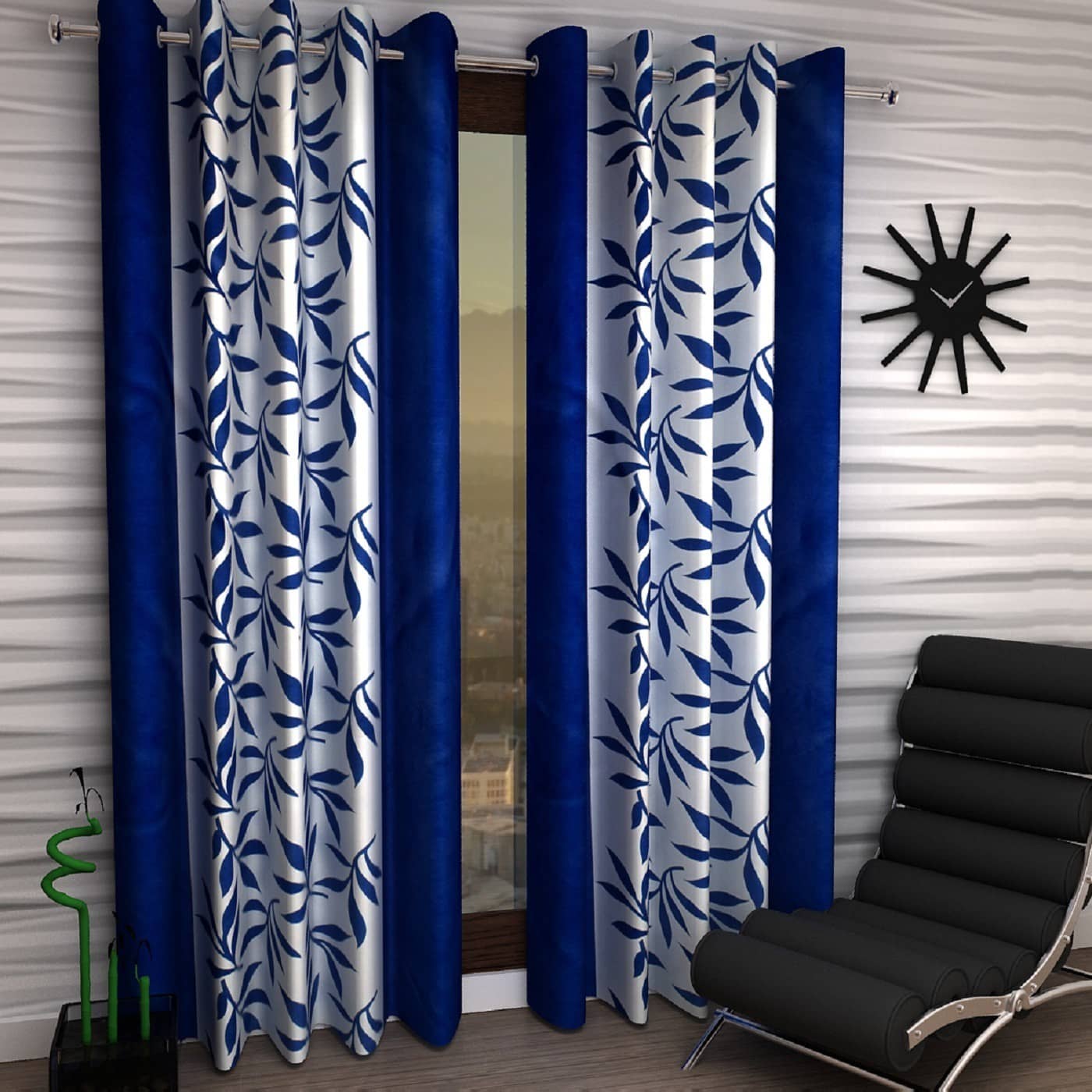 N2C Home Nature Semi-Transparent Eyelet Curtain 7 ft ( Pack of 2 ) - Blue