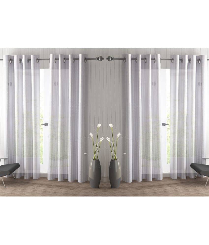 N2C Home Abstract Semi-Transparent Eyelet Curtain 5 ft ( Pack of 4 ) - White N2C Home Abstract Semi-Transparent Eyelet Curtain 5 ft ( Pack of 4 ) - White