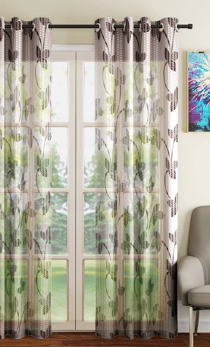 N2C Home Floral Transparent Eyelet Curtain 5 ft ( Pack of 1 ) - Brown N2C Home Floral Transparent Eyelet Curtain 5 ft ( Pack of 1 ) - Brown