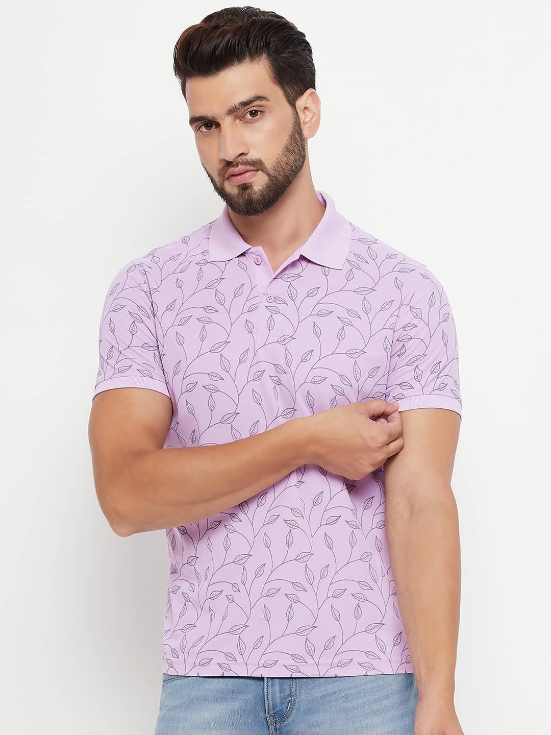 OGEN Pack of 1 Cotton Blend Regular Fit Printed Half Sleeves Men's Polo T Shirt ( Lavender )
