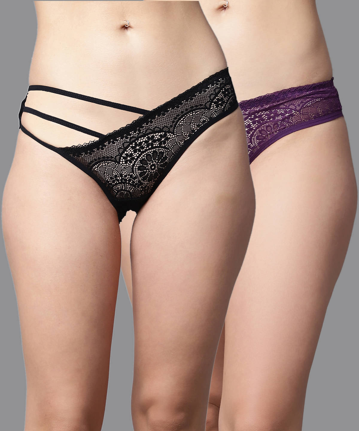 PrettyCat - Black Lace Self Design Women's Bikini ( Pack of 2 )     			PrettyCat - Black Lace Self Design Women's Bikini ( Pack of 2 )