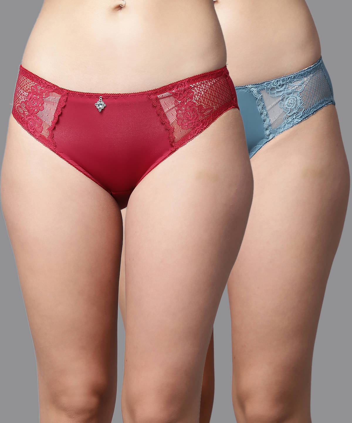 PrettyCat Pack of 2 Poly Silk Embroidered Women's Bikini ( Red ) PrettyCat Pack of 2 Poly Silk Embroidered Women's Bikini ( Red )