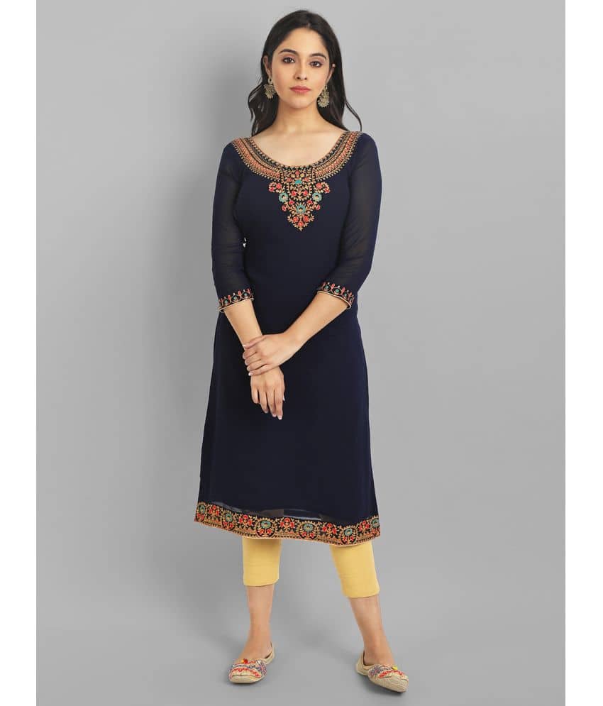 RAIYANI FASHION - Black Georgette Women's Straight Kurti ( Pack of 1 ) - Kurtis, Tunics | Buy online on ZillyBuy