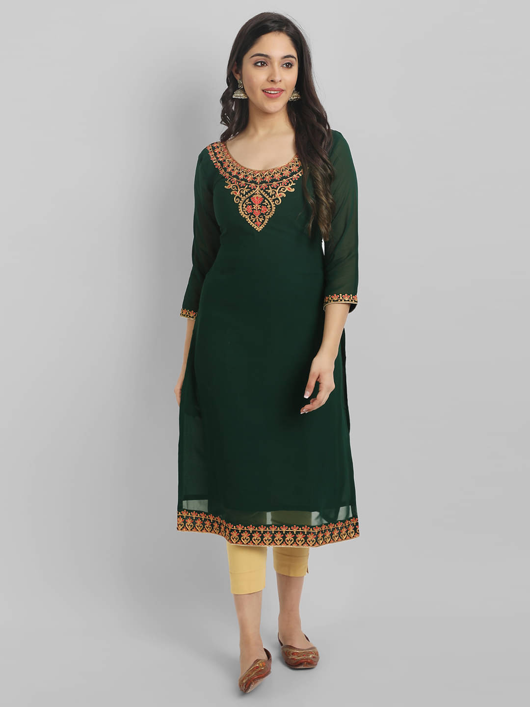     			RAIYANI FASHION - Green Georgette Women's Straight Kurti ( Pack of 1 )