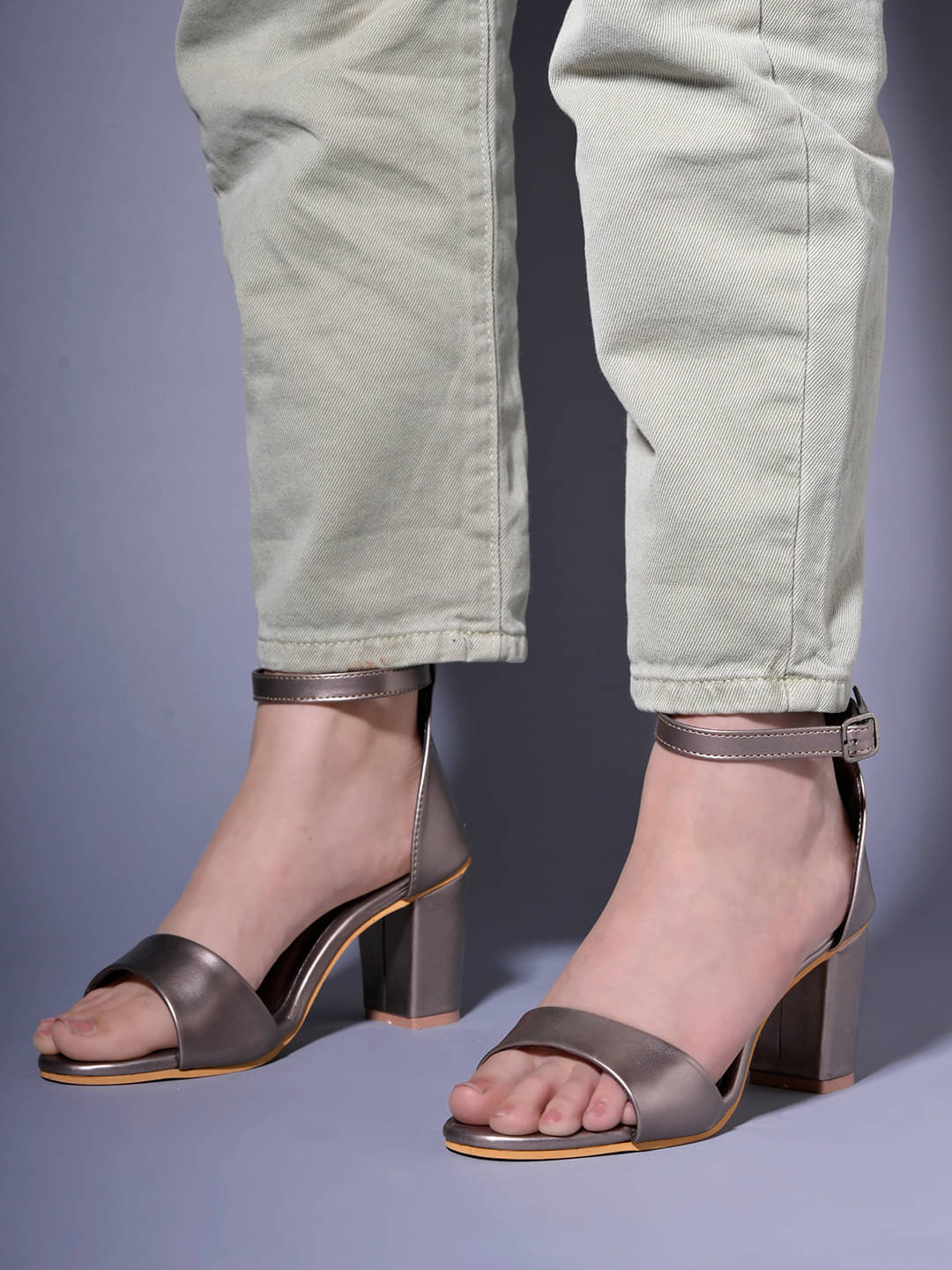 Shoetopia Stylish Ankle Strap Grey Block Heeled Sandals & Girls     			Shoetopia Stylish Ankle Strap Grey Block Heeled Sandals & Girls