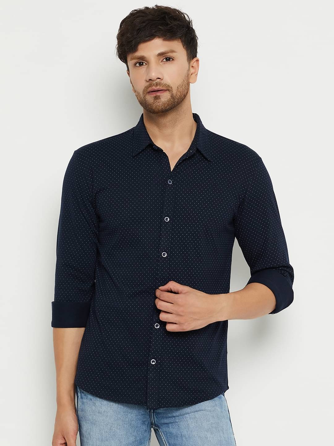    			Wild West - Navy Blue Cotton Blend Regular Fit Men's Casual Shirt ( Pack of 1 )