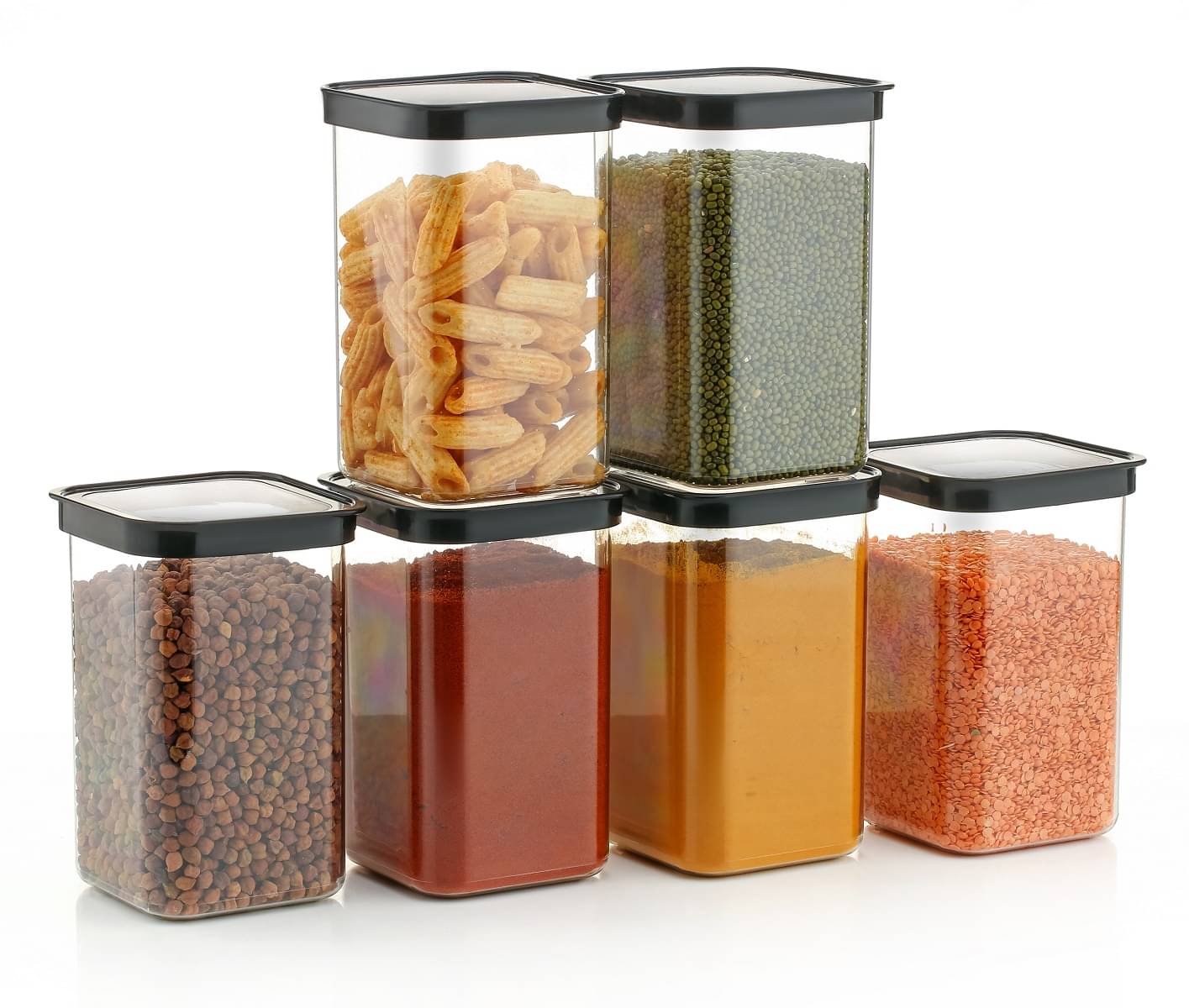 iview kitchenware Food/Pulse/Grocery PET Black Dal Container ( Set of 6 ) iview kitchenware Food/Pulse/Grocery PET Black Dal Container ( Set of 6 )