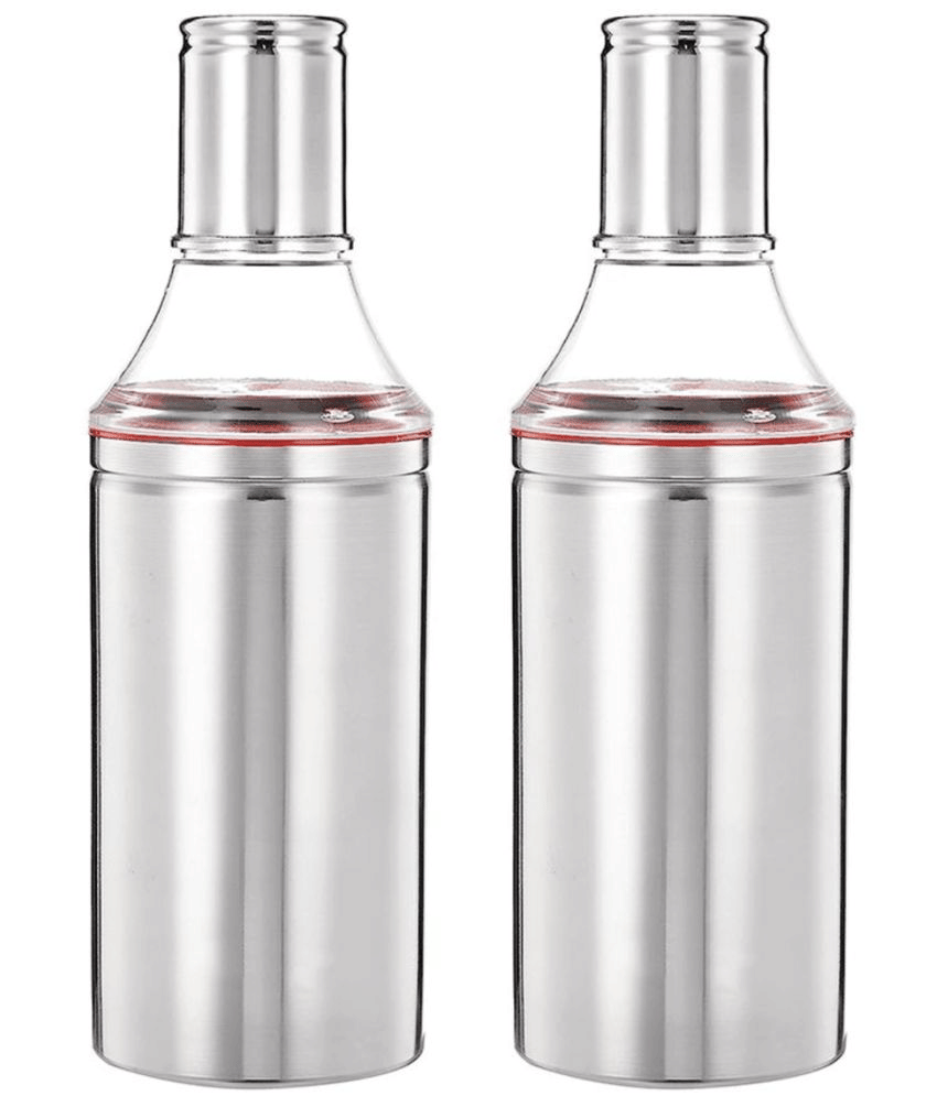 ATROCK Oil Dispenser 1litre Steel Silver Oil Container ( Set of 2 )