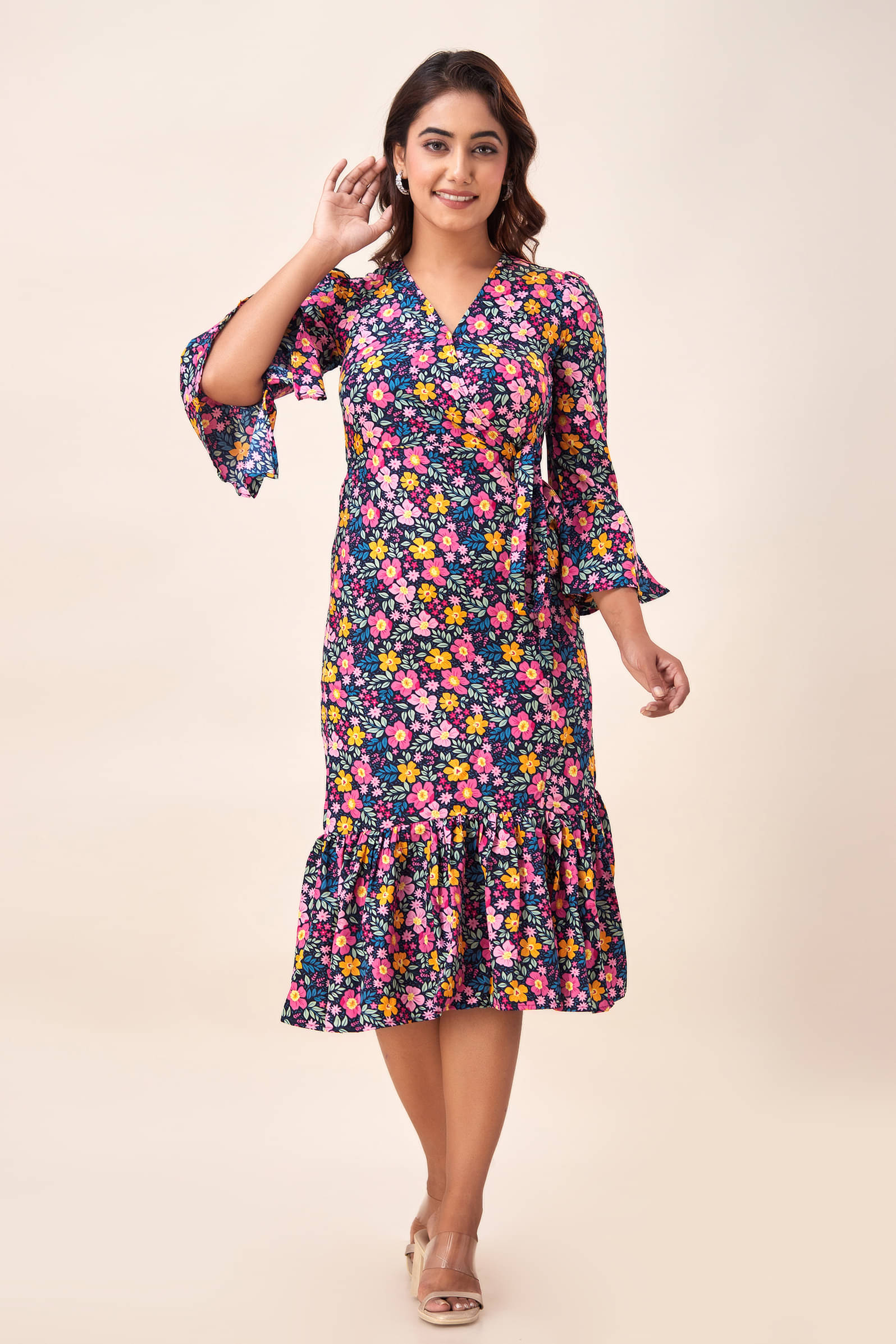     			FabbibaPrints Women Crepe Printed A-line Dress ( Multi Color )