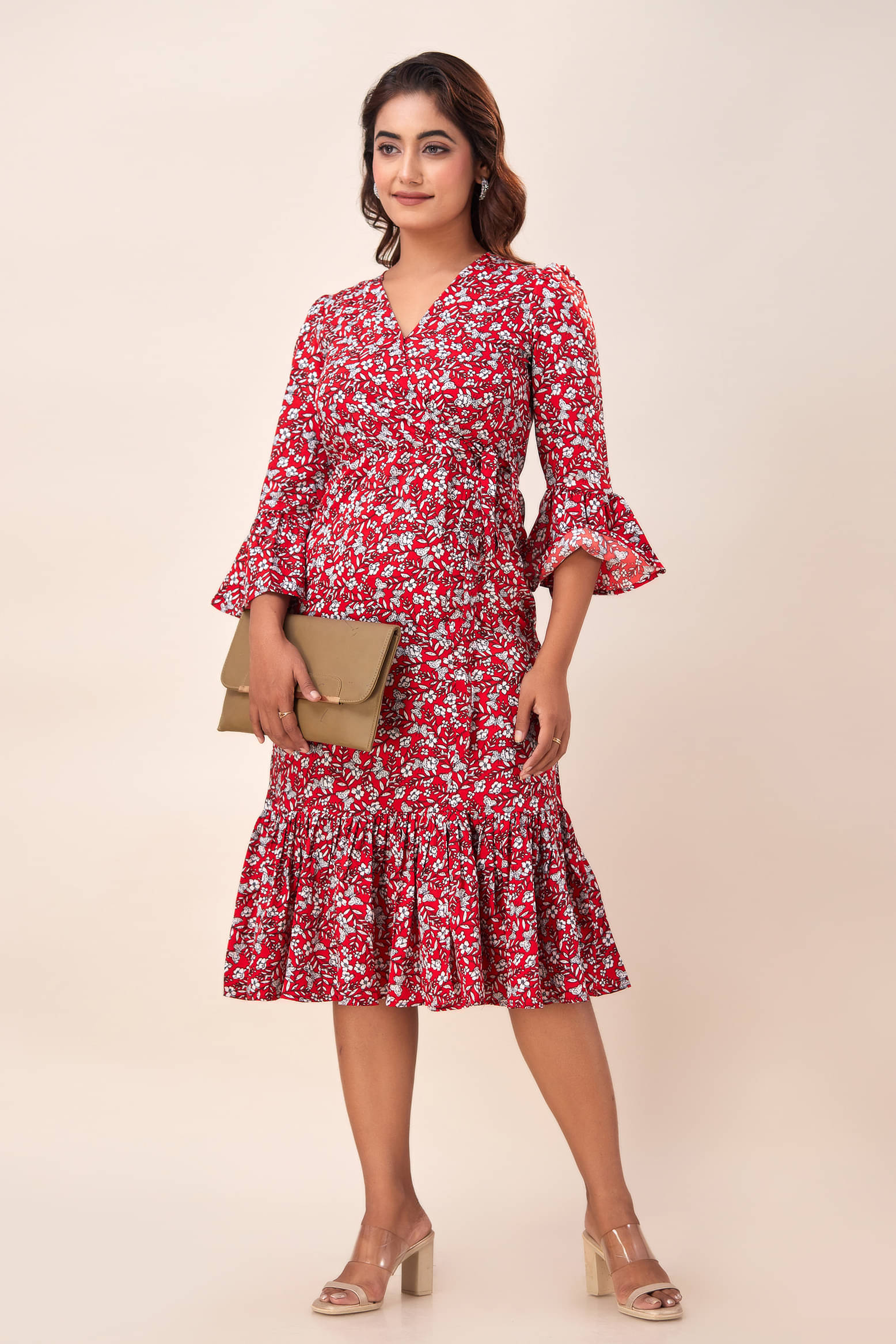 FabbibaPrints Women Crepe Printed A-line Dress ( Red )     			FabbibaPrints Women Crepe Printed A-line Dress ( Red )