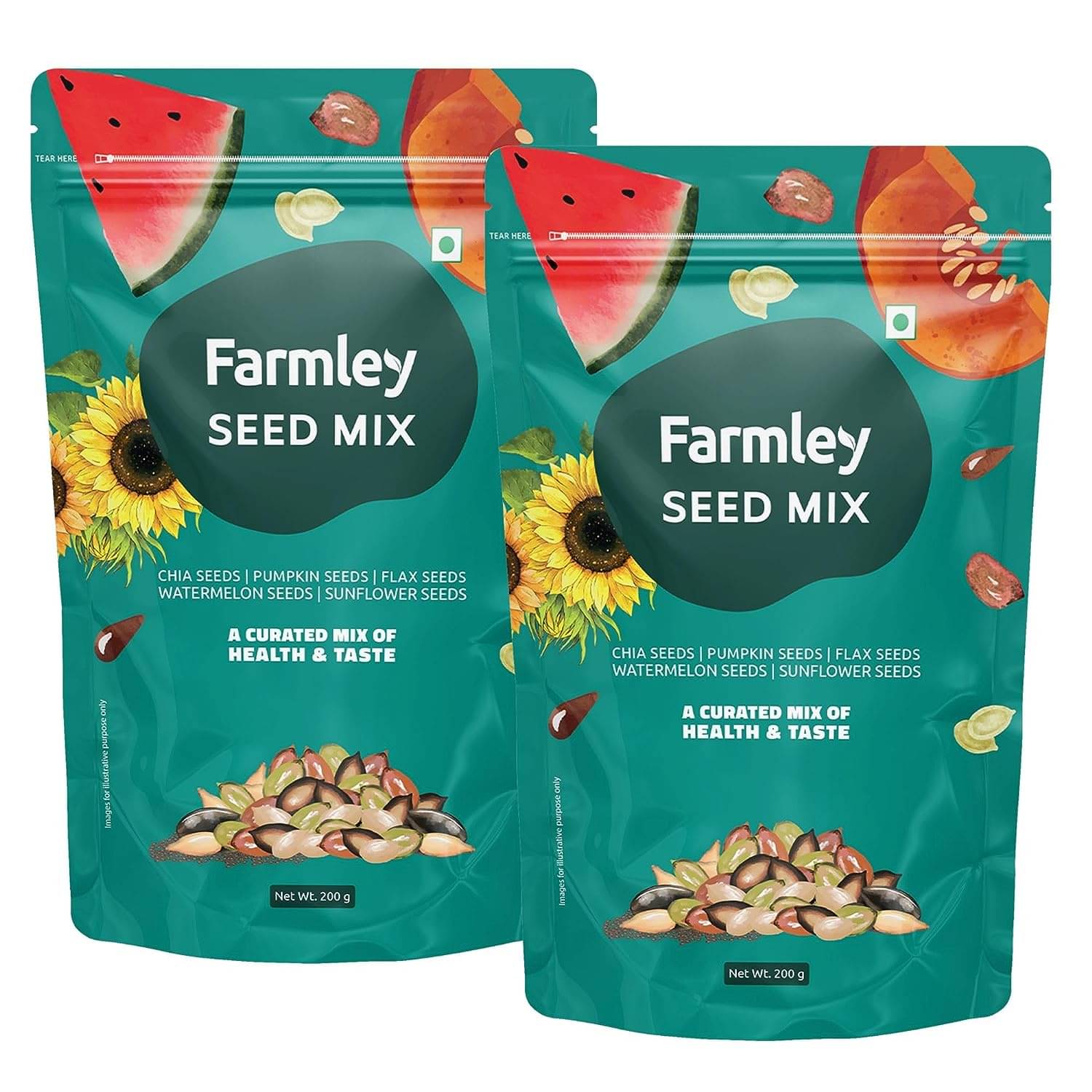 Farmley 5-In-1 Premium Mix Seeds For Eating & Healthly Snacks Contains Pumpkin,Chia,Flax,Sunflower,Watermelon Seeds Pack Of 2 , Each 200 Gm Farmley 5-In-1 Premium Mix Seeds For Eating & Healthly Snacks Contains Pumpkin,Chia,Flax,Sunflower,Watermelon Seeds Pack Of 2 , Each 200 Gm