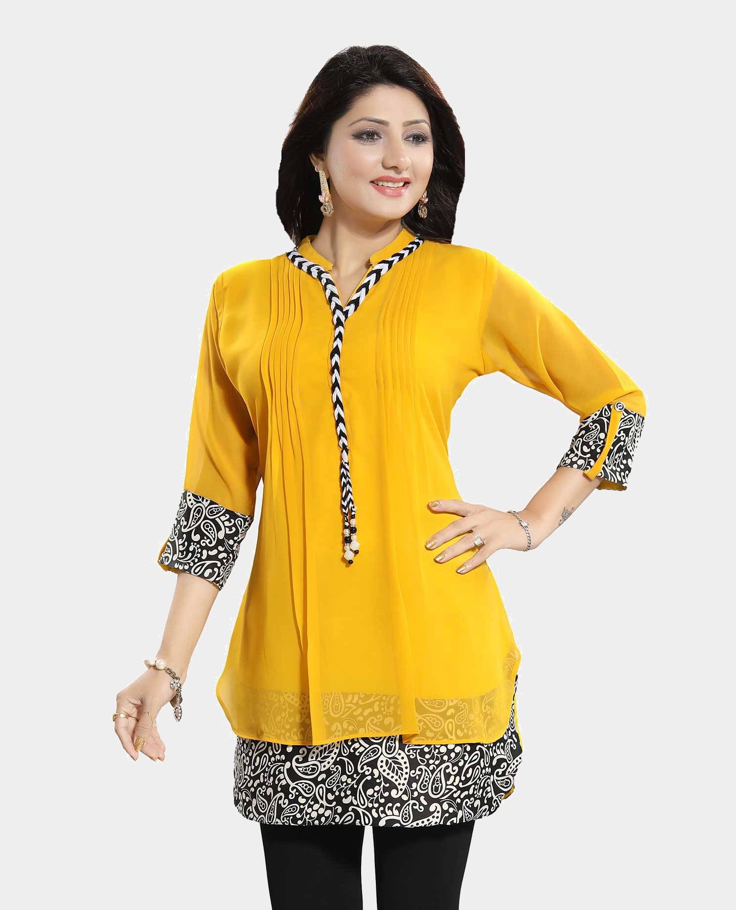 Meher Impex Women's Georgette Tunic ( Yellow ) Meher Impex Women's Georgette Tunic ( Yellow )
