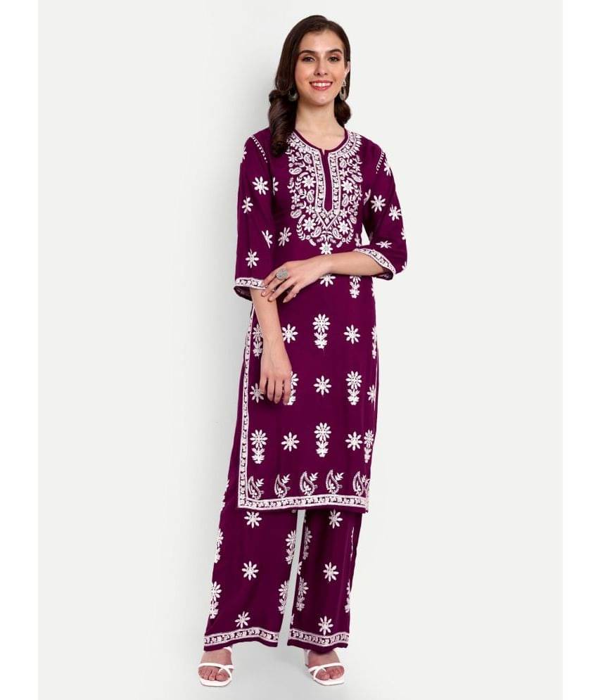    			UB WOLF - Magenta Straight Rayon Women's Stitched Salwar Suit ( Pack of 1 )