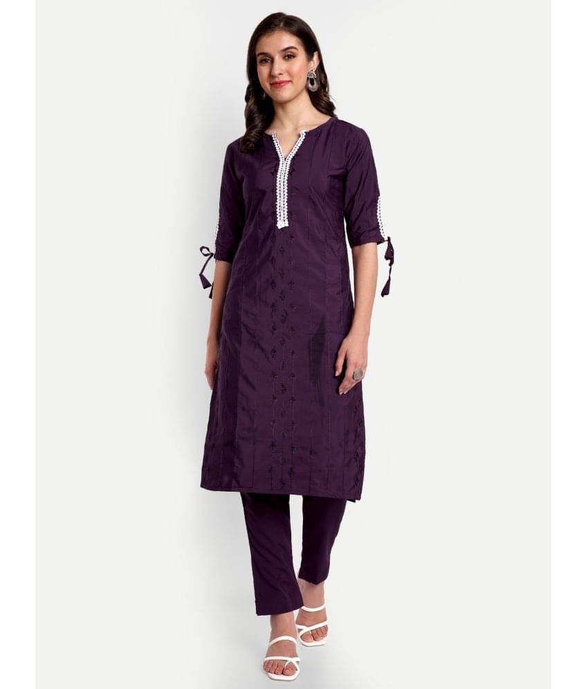     			UB WOLF - Purple Straight Cotton Women's Stitched Salwar Suit ( Pack of 1 )