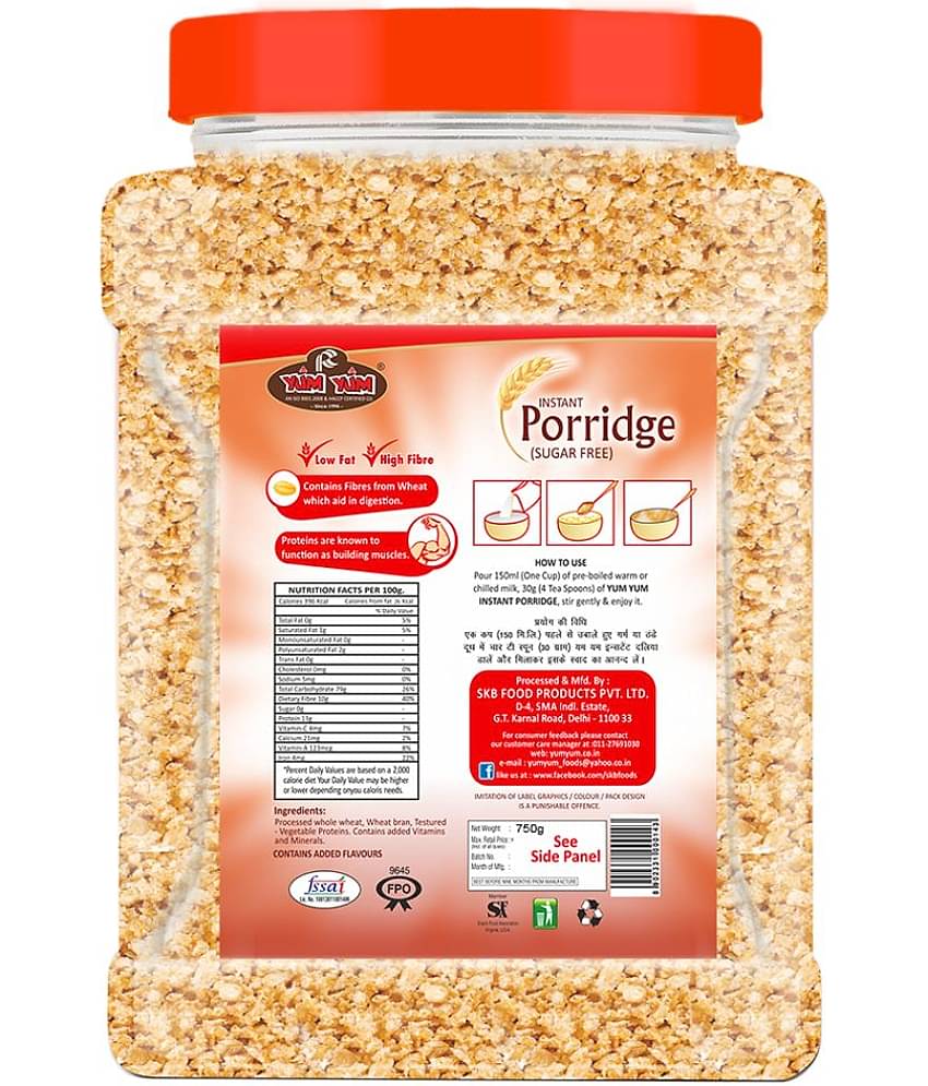 YUM YUM by YUM YUM High Fiber Instant Roasted Porridge Sugar Free with Proteins & Vitamins -750g