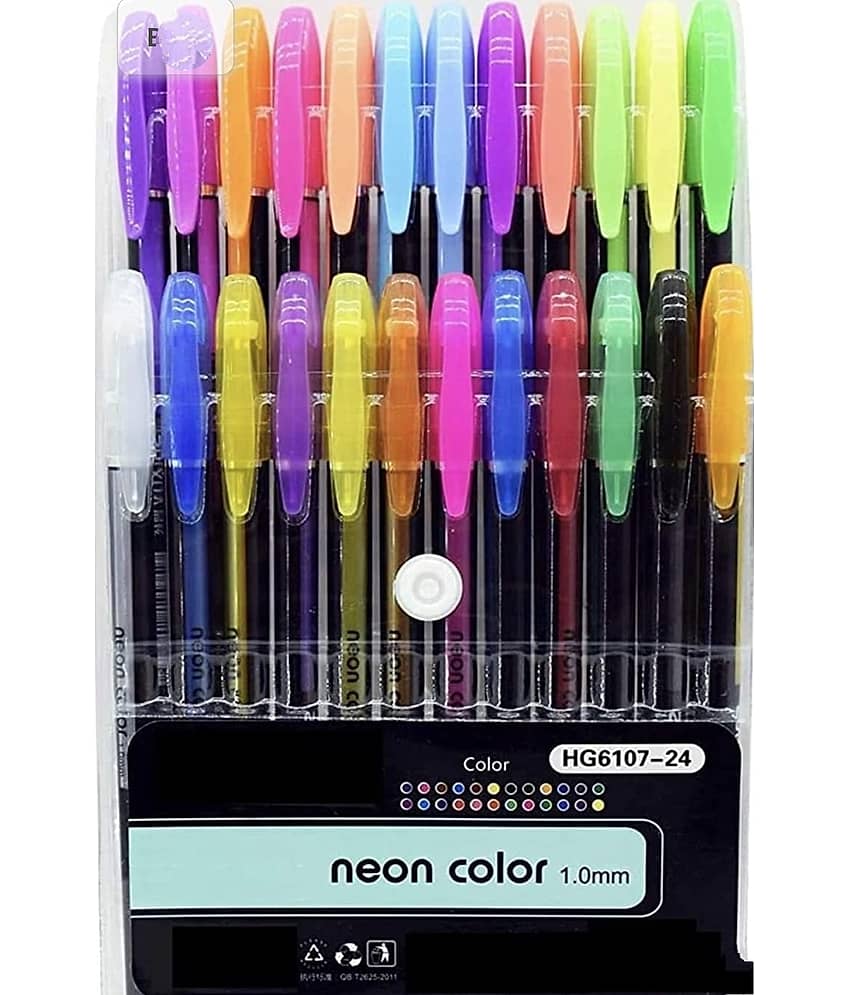 2419Y -24 PC Neon Gel Pens Set Color Gel Pens, Glitter, Metallic, Neon Pens Set Good Gift For Coloring Kids Sketching Painting Drawing Pen - Stationery | Buy online on ZillyBuy