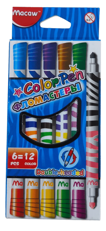     			2422Y-YESKART 6 PC  Twin Tip Color Markers  Pen Set - 6 Pcs Color Pen Set, Dual Tip COLOR Pen, Pack of 6  Colors for Art and Craft Work FOR KIDS( 6PC SET 12 COLORS)
