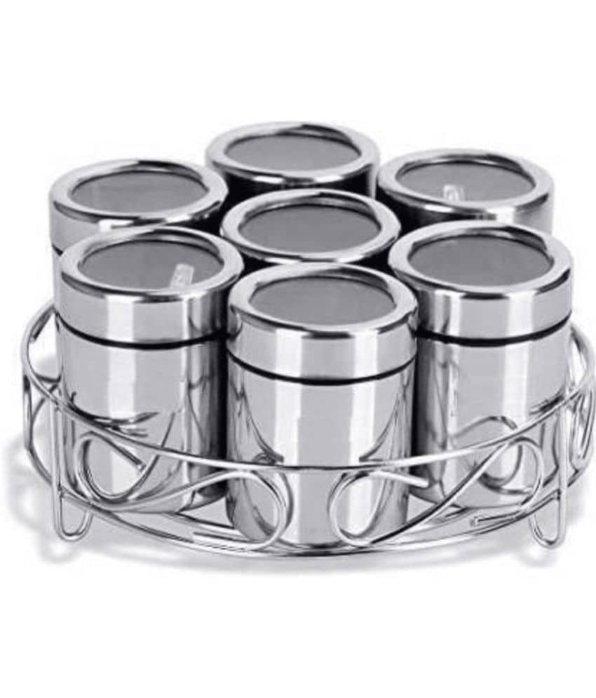 ATROCK Masala Box Steel Silver Spice Container ( Set of 7 )