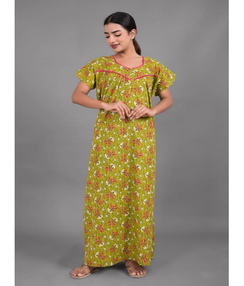 Apratim - Green Cotton Women's Nightwear Nighty & Night Gowns ( Pack of 1 ) - Nightwear & Loungewear | Buy online on ZillyBuy