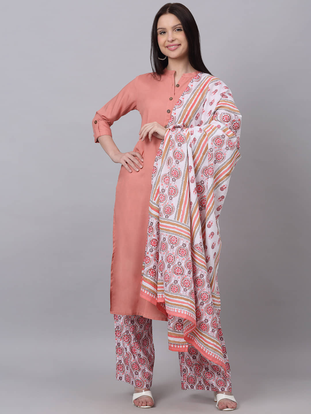 Doriya - Pink Straight Rayon Women's Stitched Salwar Suit ( Pack of 1 )