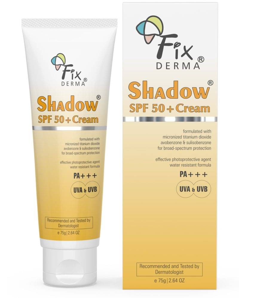 Fixderma Shadow Sunscreen SPF 50+ Cream, Sunscreen for Dry Skin, UVA & UVB Protection, 75g     			Fixderma Shadow Sunscreen SPF 50+ Cream, Sunscreen for Dry Skin, UVA & UVB Protection, 75g