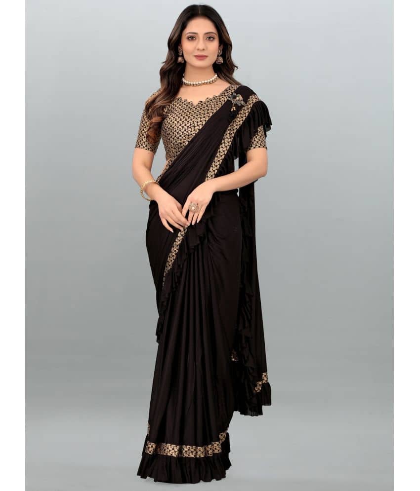 Gazal Fashions Lycra Embellished Saree With Unstitched Blouse Piece ( Black ) - Sarees | Buy online on ZillyBuy