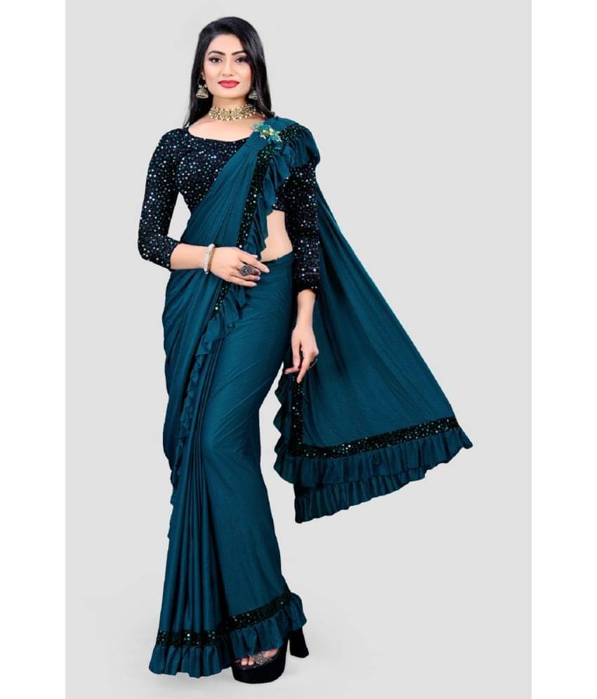     			Gazal Fashions Lycra Embellished Saree With Unstitched Blouse Piece ( Blue )