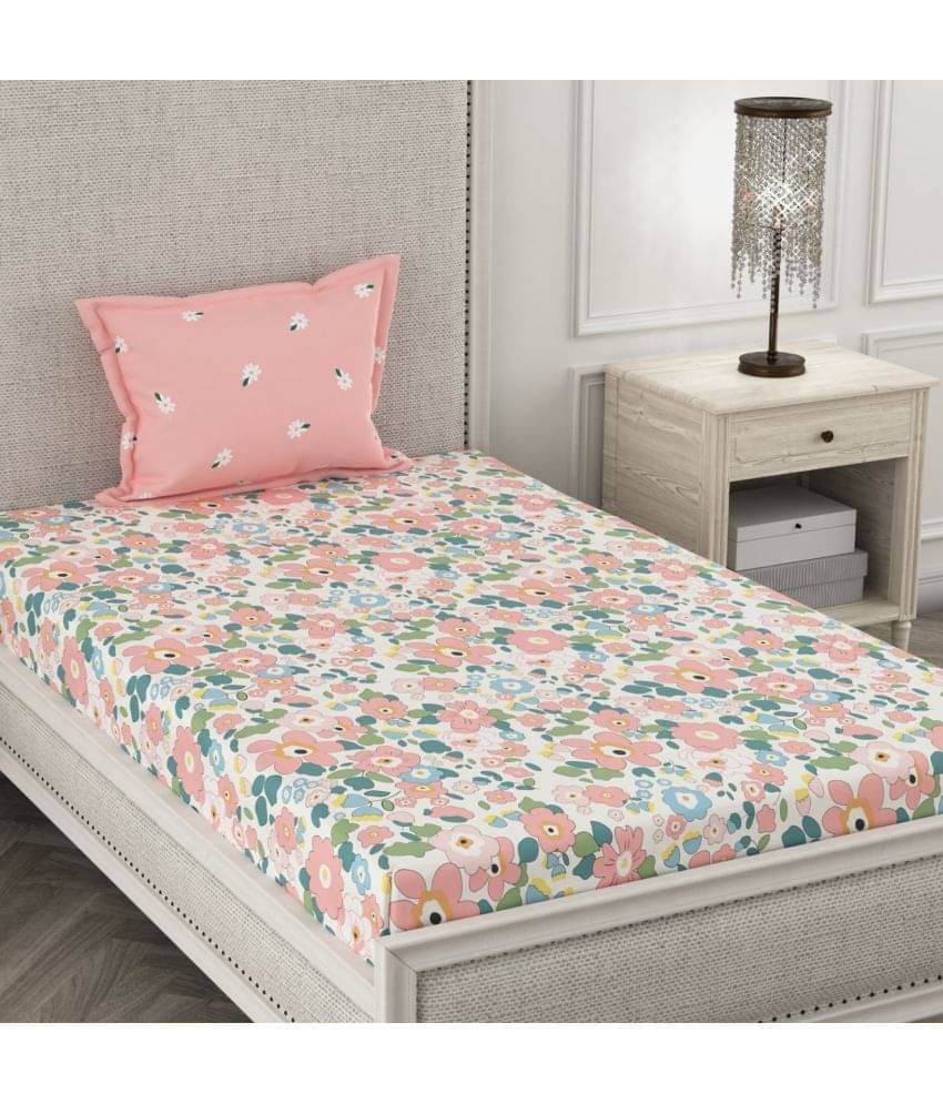     			Homefab India Cotton Single Bedsheet ( Pink )