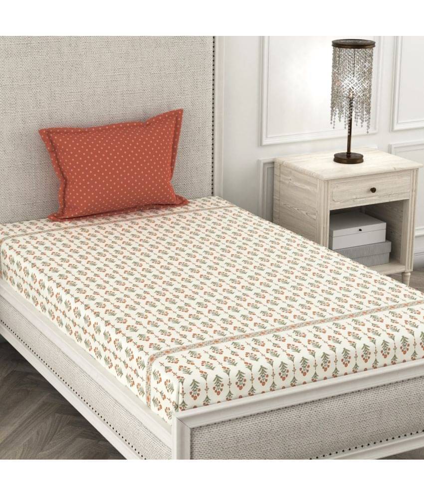     			Homefab India Cotton Single Bedsheet ( Orange )