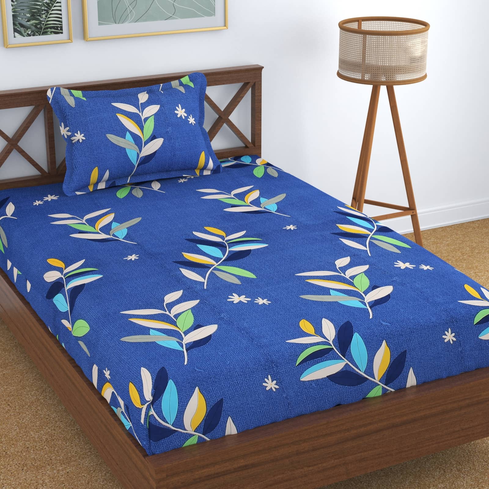 Homefab India Cotton Single Bedsheet ( Blue )