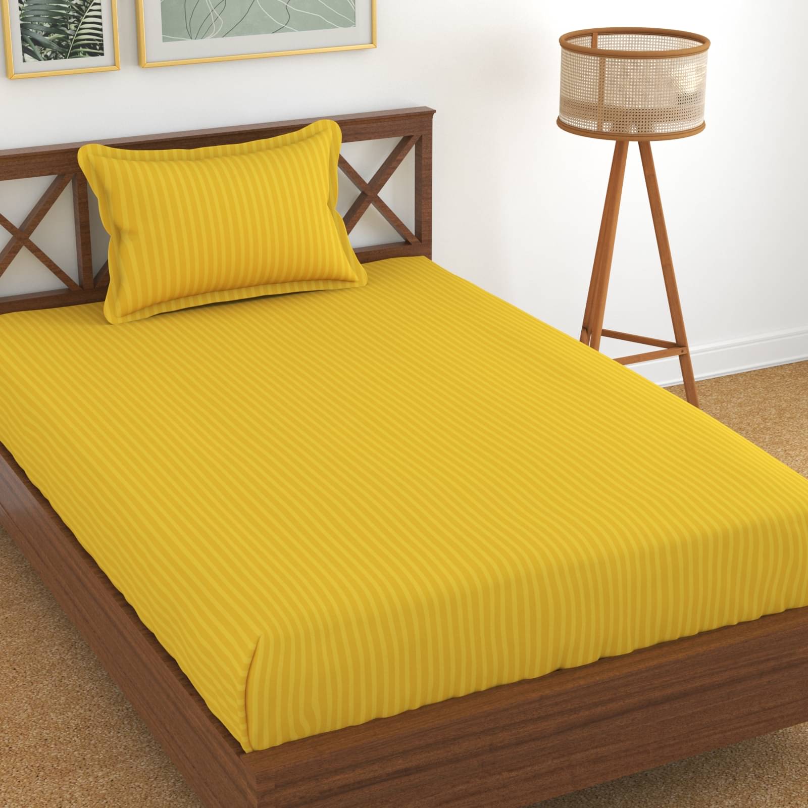     			Homefab India Cotton Single Bedsheet ( Yellow )